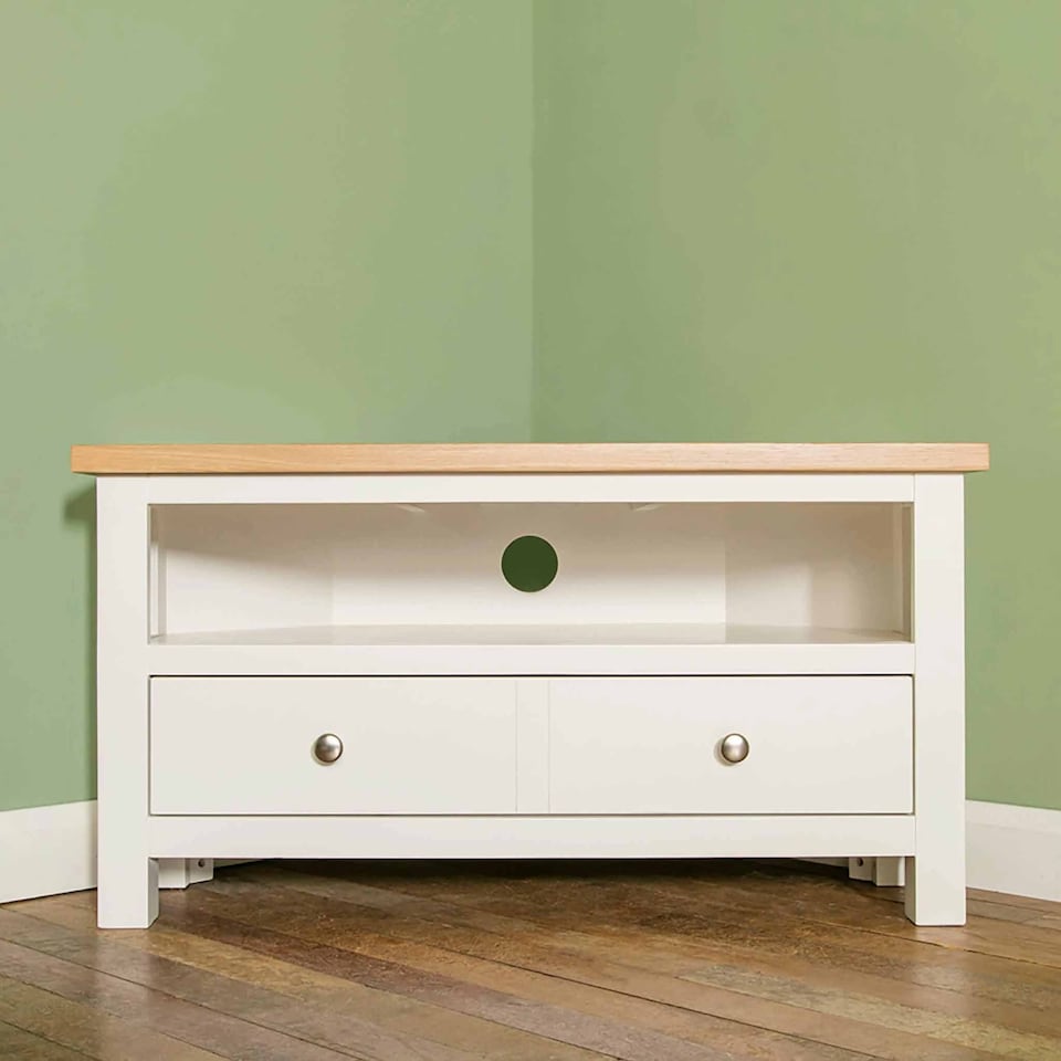 image 1 of Farro White 90cm Corner TV Unit - Fully Assembled - By Roseland Furniture