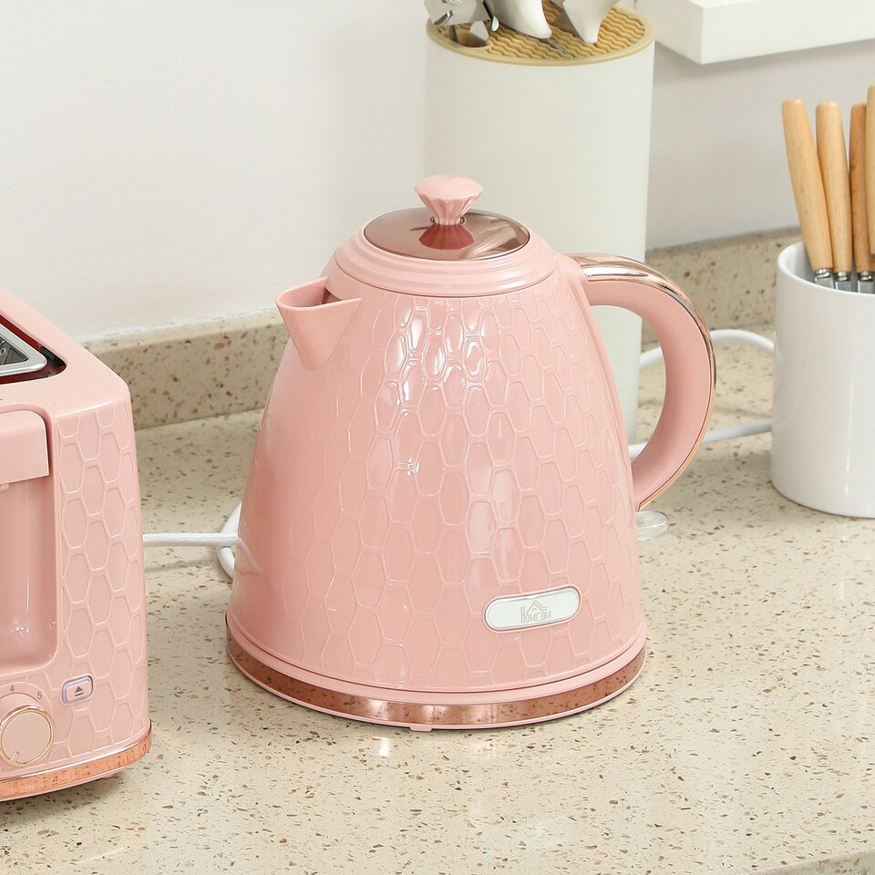 image 1 of HOMCOM Kettle and Toaster Set 1.7L Kettle & 2 Slice Toaster Set, Light Pink