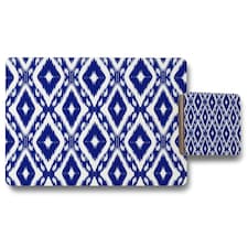 Tribal Art Ikat Ogee in traditional classic blue (Placemat & Coaster Set)