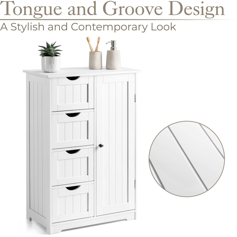 image 1 of Christow White Bathroom Cabinet 4 Drawer Unit Freestanding Wooden Storage