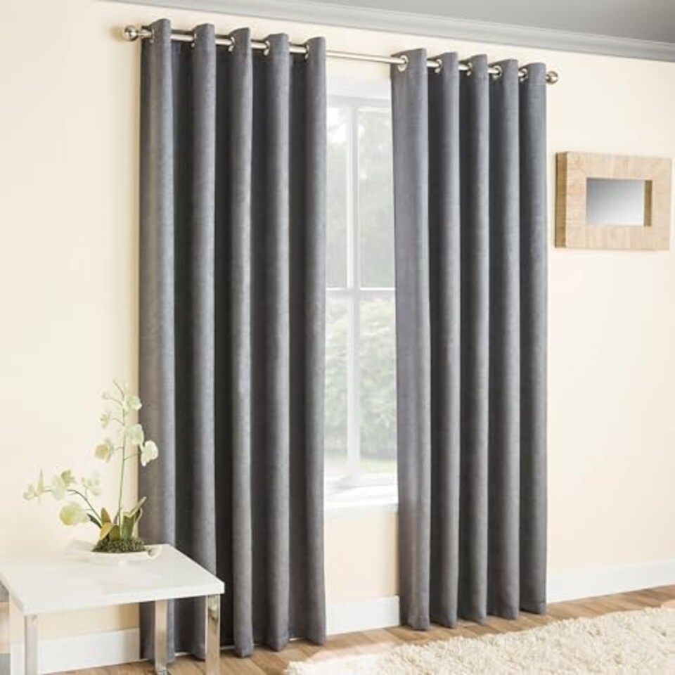 image 1 of Vogue Grey Curtains 66 x 90 inch (168 x 229 cm) Room Darkening Eyelet Thermal Noise Reducing Curtains for Bedroom and Living Room