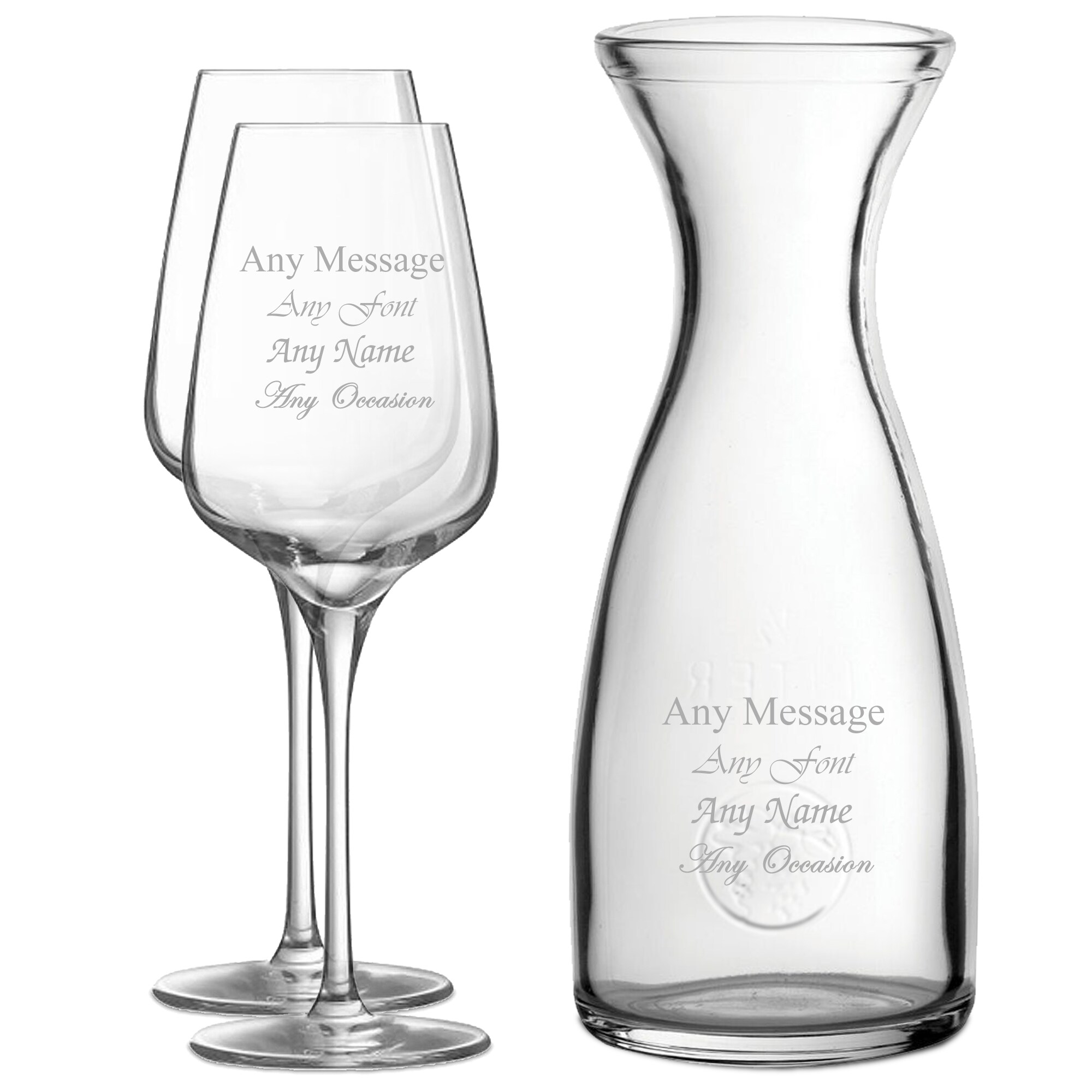 Personalised Engraved Set of 2 Sublym Wine Glass 1 Litre Carafe Set