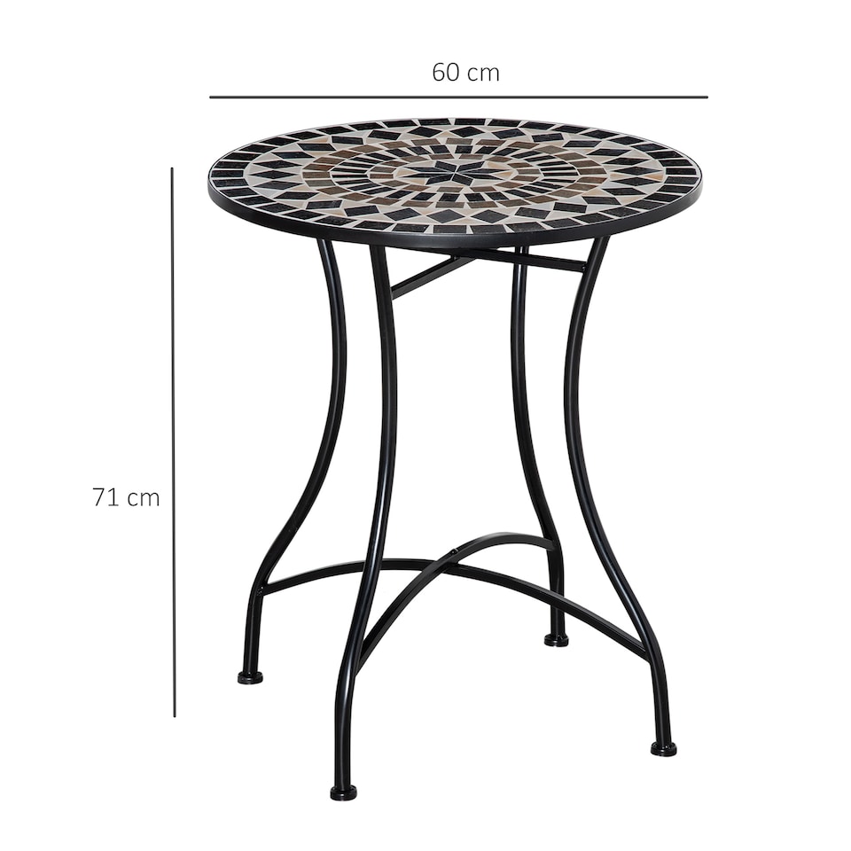 image 1 of Outsunny 60 cm Mosaic Garden Table, Small Round Outdoor Side Table with Ceramic Top, Plant Stand for Patio, Balcony | Black