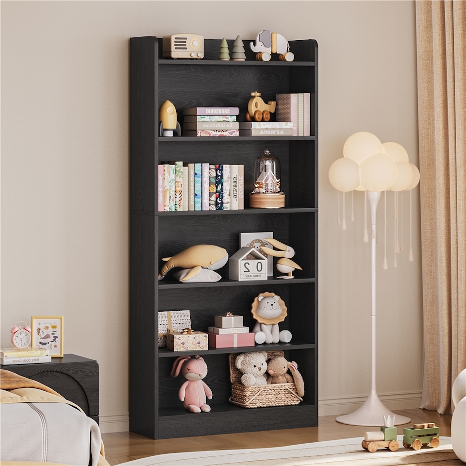 image 1 of Yaheetech 6-Layer Open Bookshelf with Top Open Compartment-Black