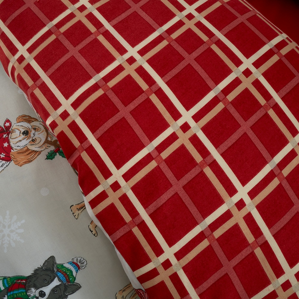 image 1 of Christmas Dogs Reversible Duvet Cover Bedding Set With Pillow Cases | Brown | Super King