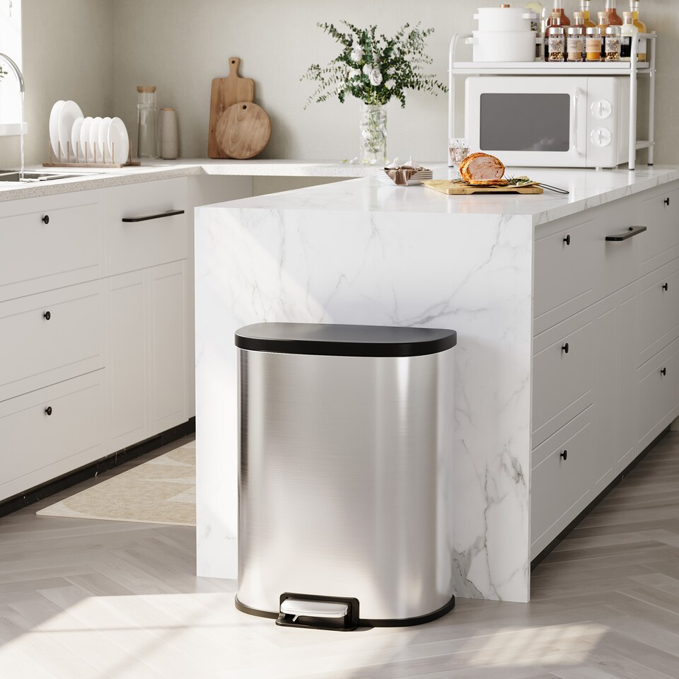 image 1 of London Boutique Stainless 50L Pedal Bin with Soft Close Lid &  Removable Inner Bucket (W)46cm (D)31cm (H)62cm - Silver