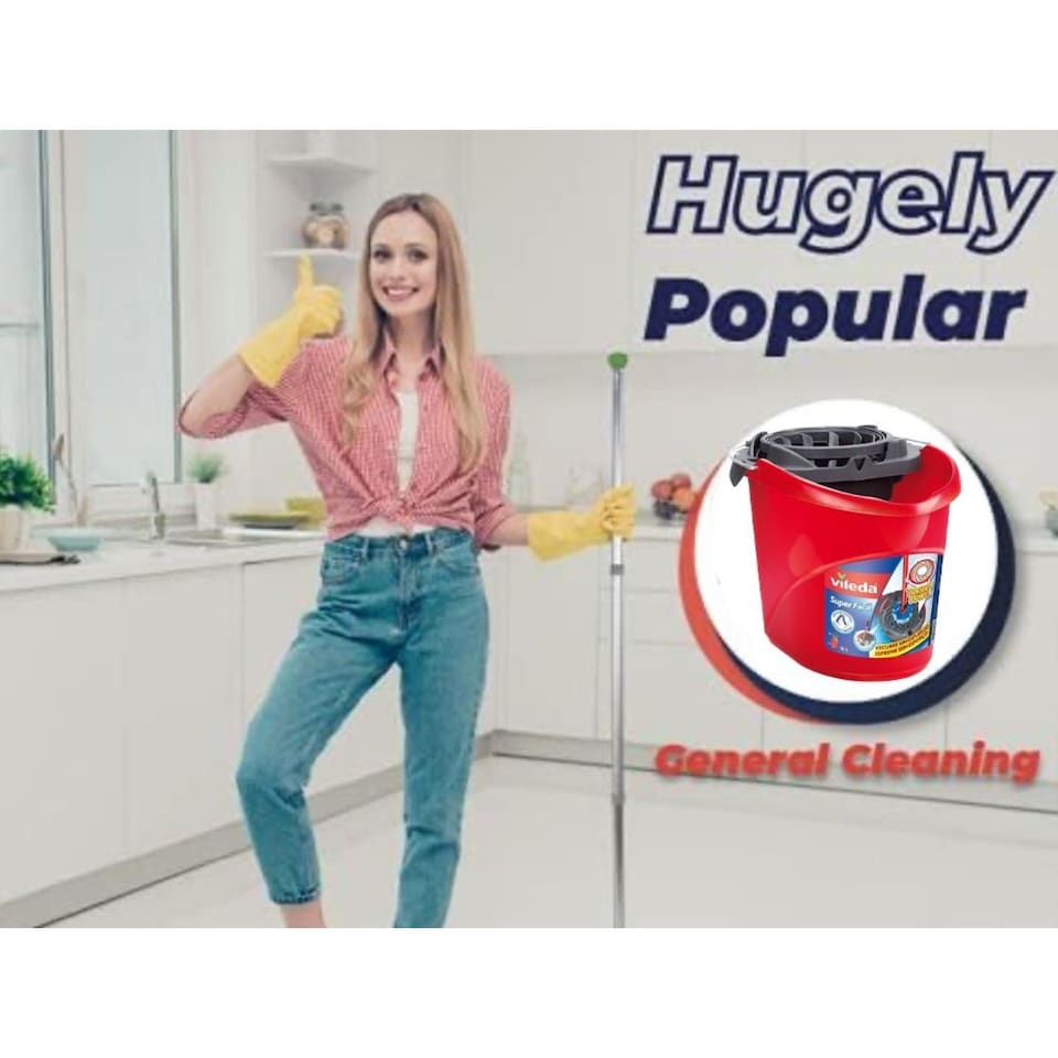 image 1 of Vileda Supermocio Bucket and Torsion Wringer Red Mop Bucket Durable Plastic Easy Water Extraction for Home Cleaning