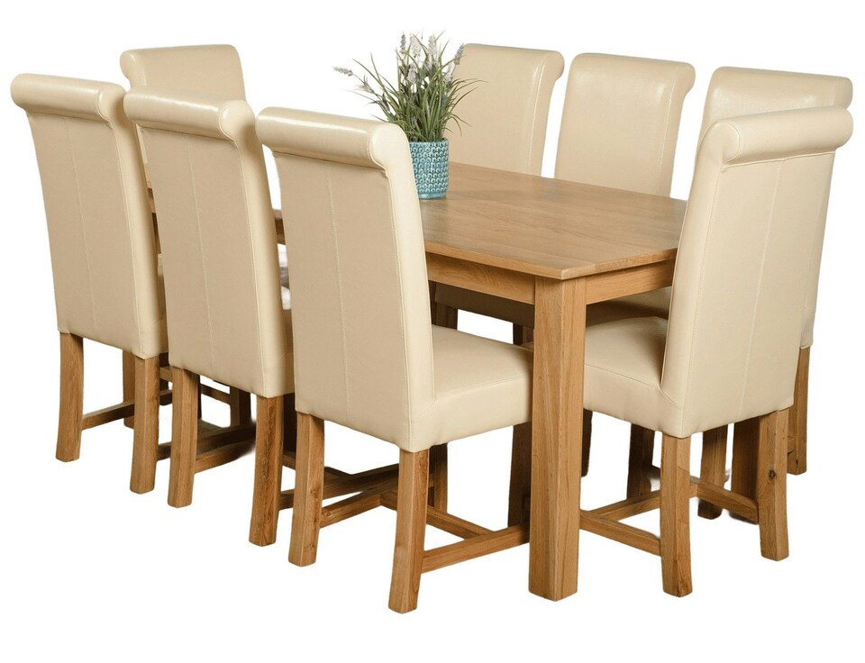 image 1 of Oslo 180 x 90 cm Large Oak Dining Table and 8 Washington Leather Chairs | Cream | Cream