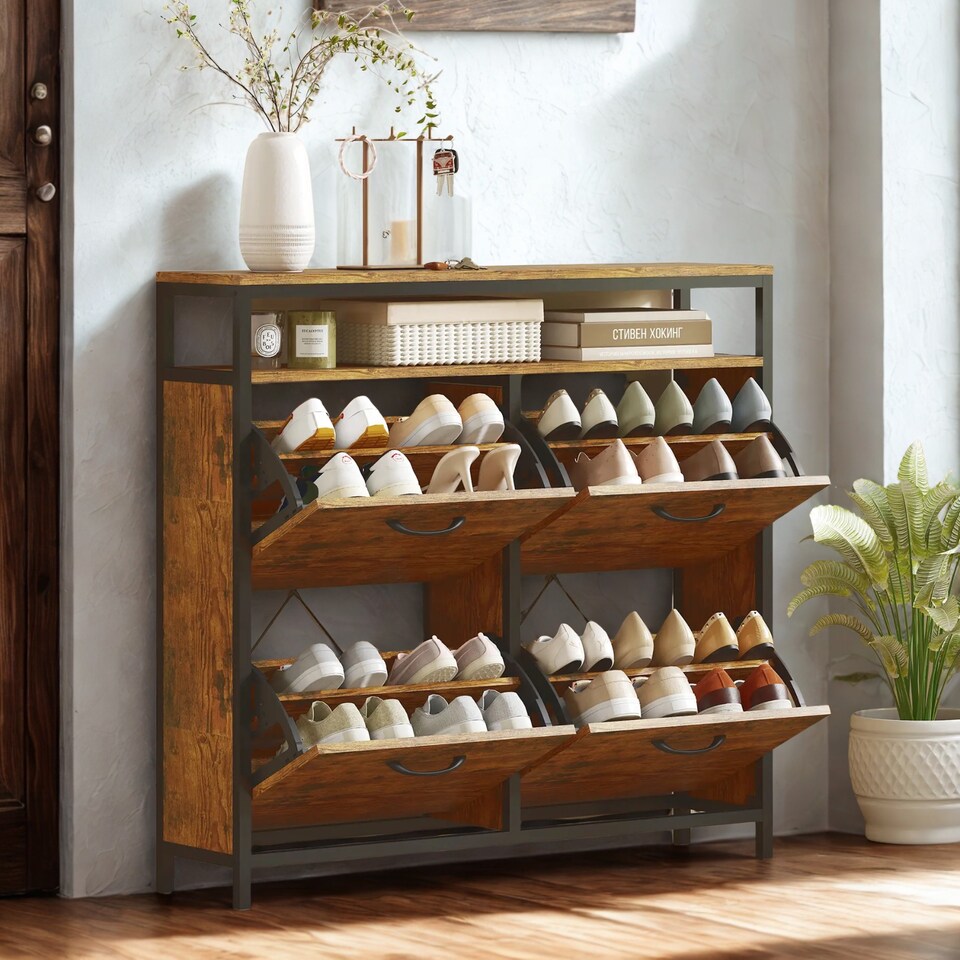 image 1 of Industrial 4 Drawer Shoe Storage Rack Hallway Organiser