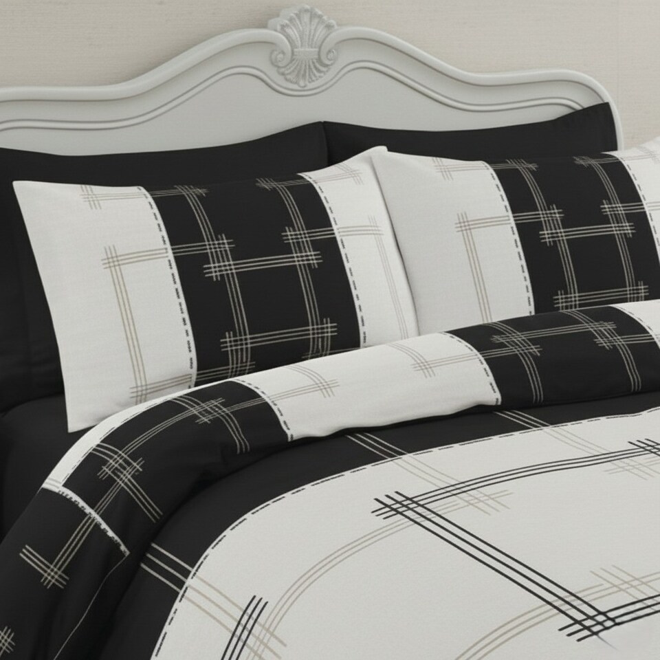 image 1 of Patchwork Duvet Cover Set Vintage Style Bedding Matching Pillowcases | Black | Single