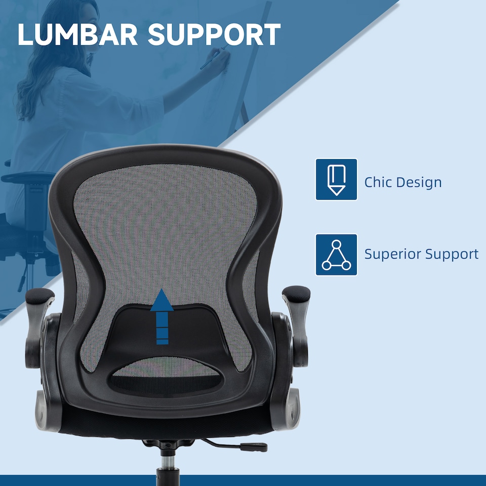image 1 of Vinsetto Drafting Chair, Ergonomic Tall Office Chair with Flip-up Armrests, Mesh Back, Lumbar Support, Adjustable Height and Foot Ring, Swivel Wheels, for Standing Desk, Black