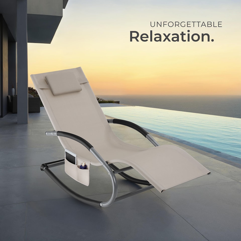 image 1 of Sun Lounger Taya with a Modern Design, Rocking Function and Breathable Surface | Cream | beige | 1