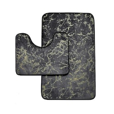 VELVETIO Glitter Bath Mat Set Non Slip Water Absorbent Toilet Rugs Grey