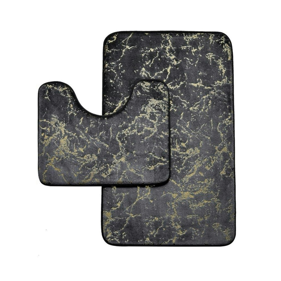 image 1 of VELVETIO Glitter Bath Mat Set Non Slip Water Absorbent Toilet Rugs Grey
