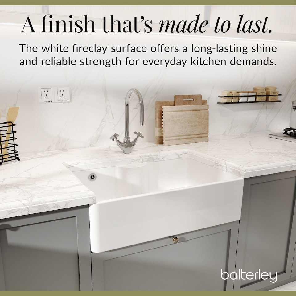 image 1 of Single Bowl Butler Sink with Tap Ledge Overflow No Tap Hole 795mm | White | White | 500 x 795 x 220mm | 1