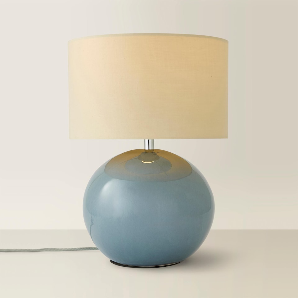 image 1 of ValueLights Bosco Eucalyptus Ceramic Table Lamp with Natural Drum Shade