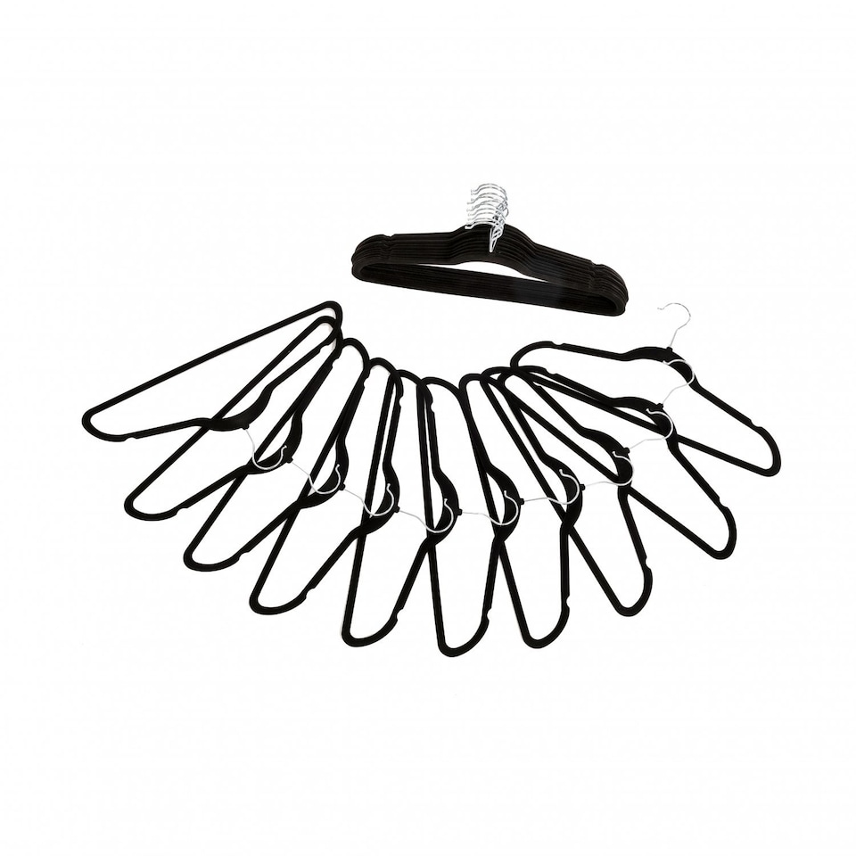 image 1 of Pack of 20 Black Non-Slip Space Saving Velvet Clothes Garment Coat Suit Hangers
