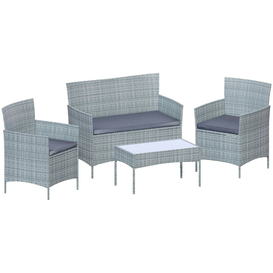 image 1 of Garden Vida Kendal 4 Seater Rattan Set Chair Sofa Coffee Table Outdoor Garden Furniture, Grey