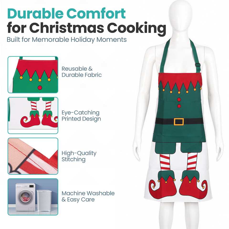 image 1 of Christmas Elf Apron Novelty Festive Baking Apron - 75 x 60cm