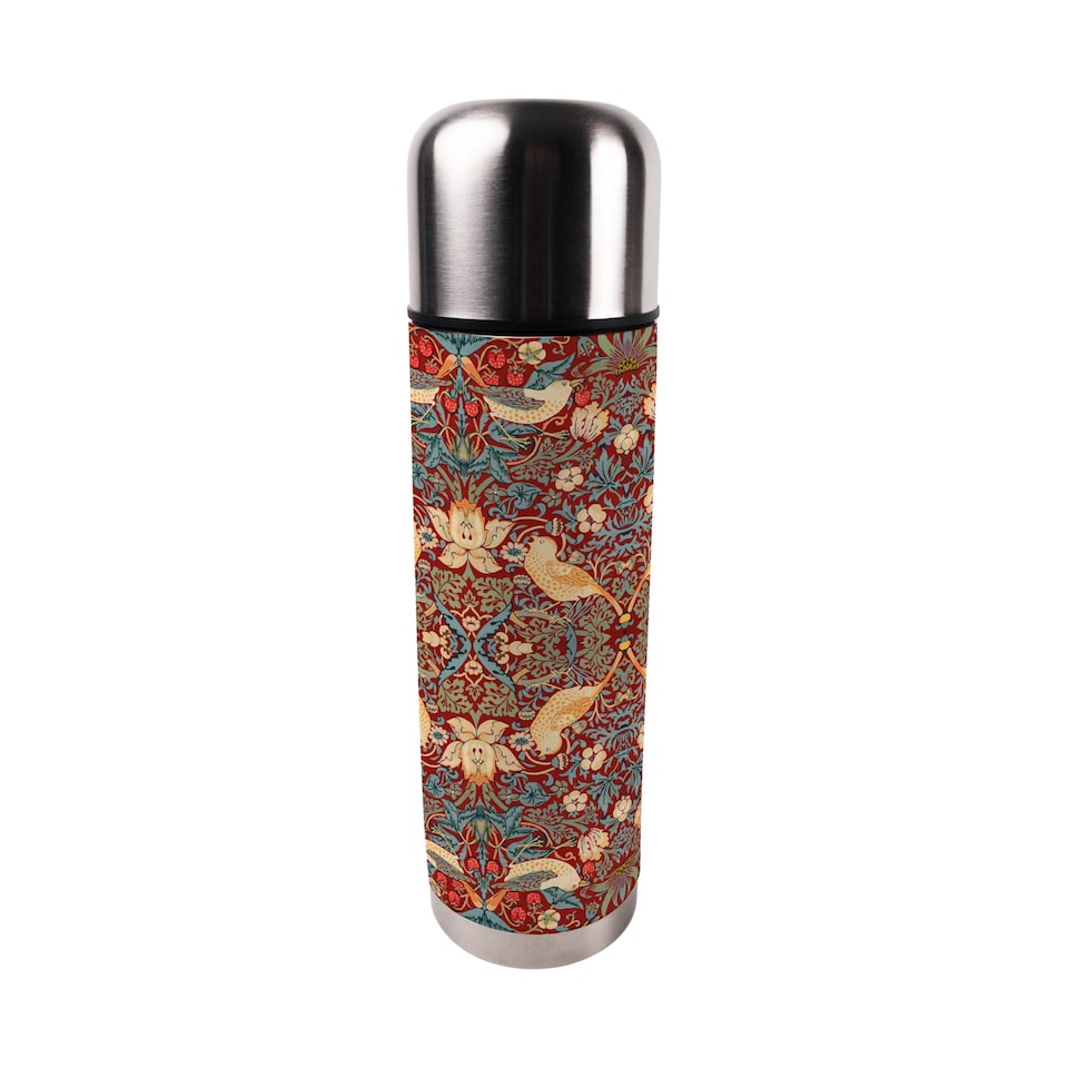 image 1 of Red Strawberry Thief Large Reusable Thermal Flask