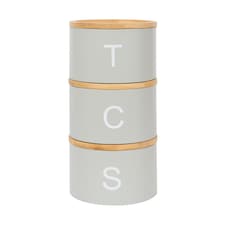 Harbour Housewares 3pc Stacking Tea Coffee Sugar Canister Set with Bamboo Lids - Grey