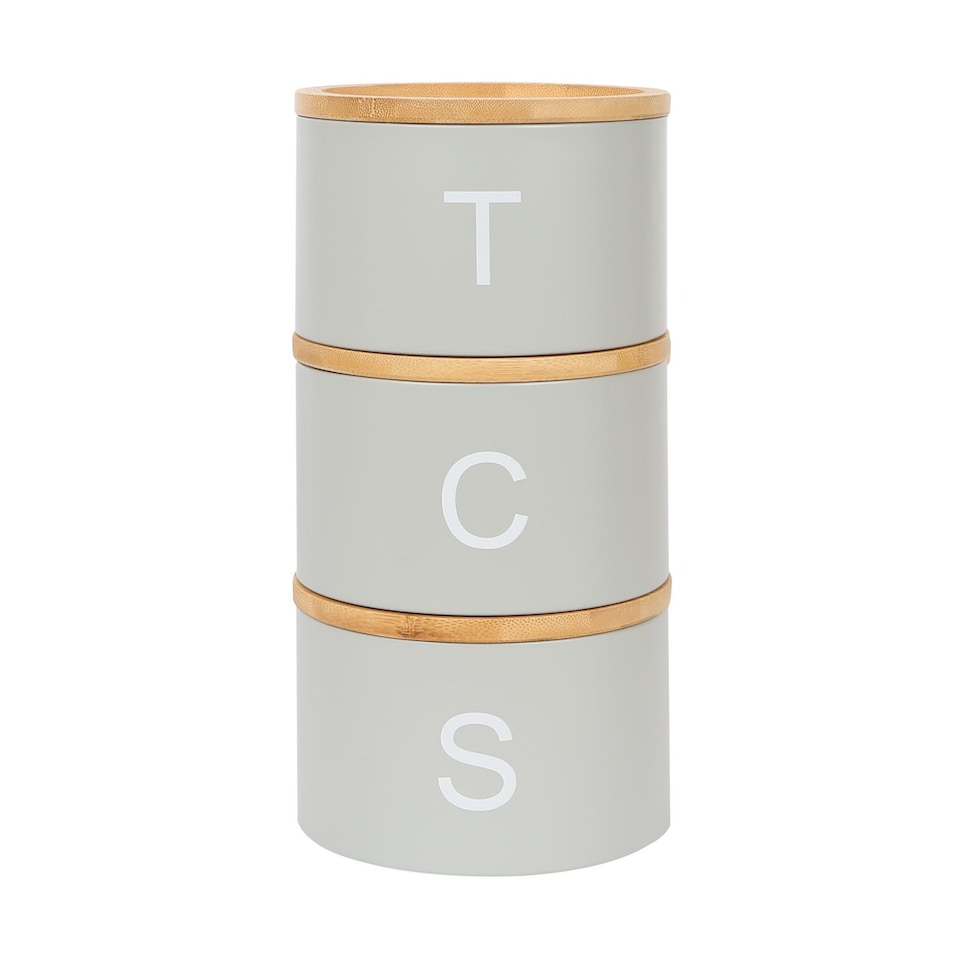 image 1 of Harbour Housewares 3pc Stacking Tea Coffee Sugar Canister Set with Bamboo Lids - Grey