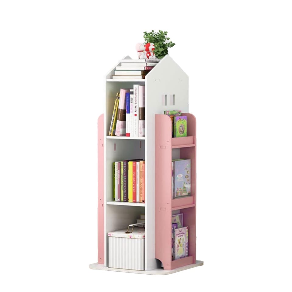image 1 of Neo House Shaped 360° Rotating Kid's Children's Freestanding Bookshelf | Pink | Pink