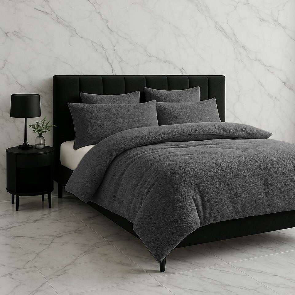 image 1 of Teddy Bear Fleece Soft Cosy Duvet Cover + Pillow Case Set Grey | Single