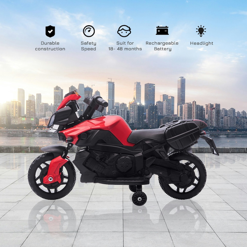image 1 of HOMCOM Kids 6V Electric Motorcycle Ride-On Toy Battery 18 - 48 months Red