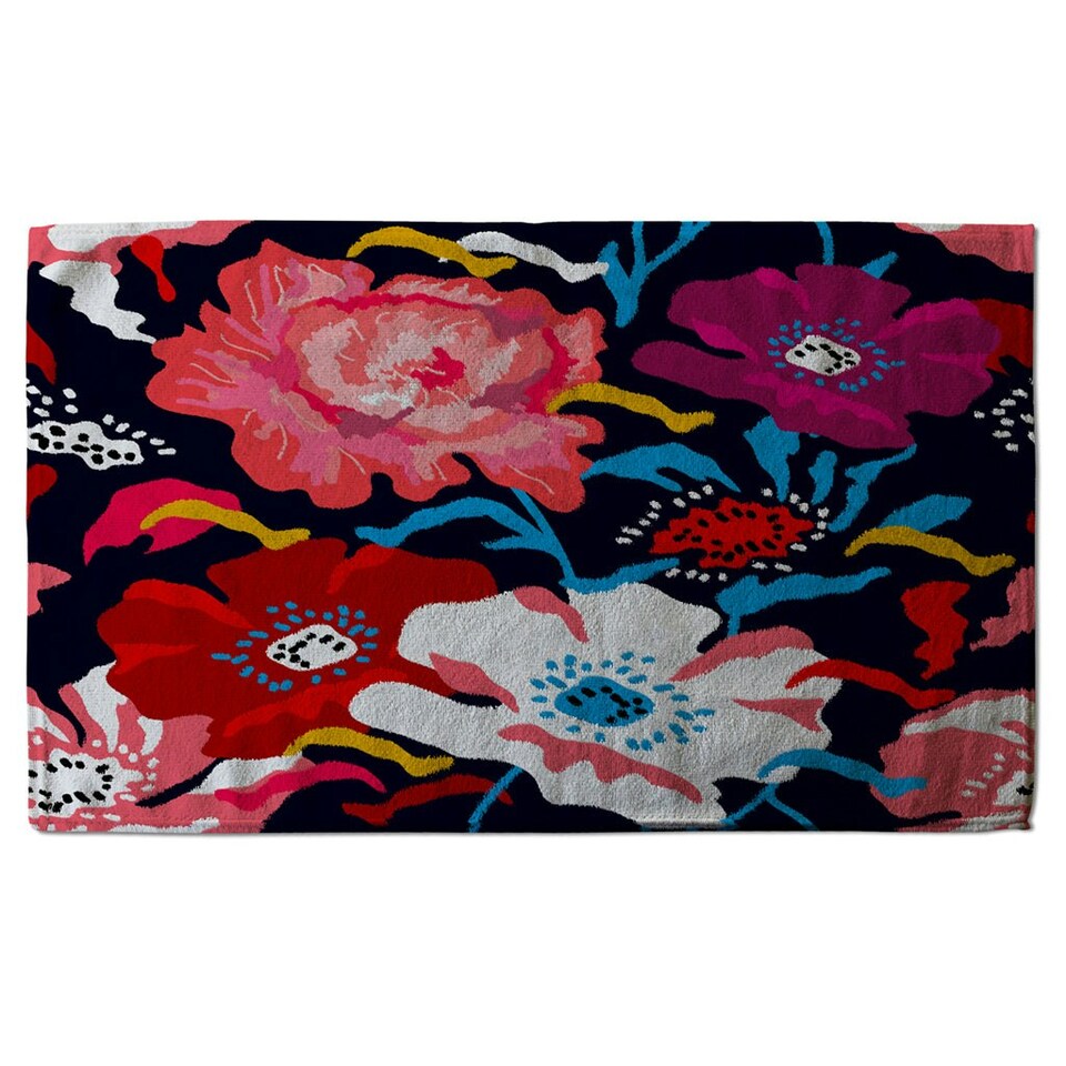 image 1 of Bright Flowers on Dark Background (Kitchen Towel)