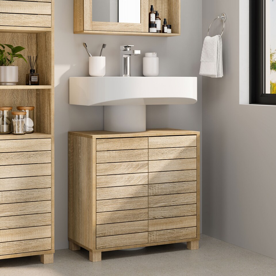 image 1 of VonHaus Chester Under Sink Bathroom Cabinet in Oak Effect