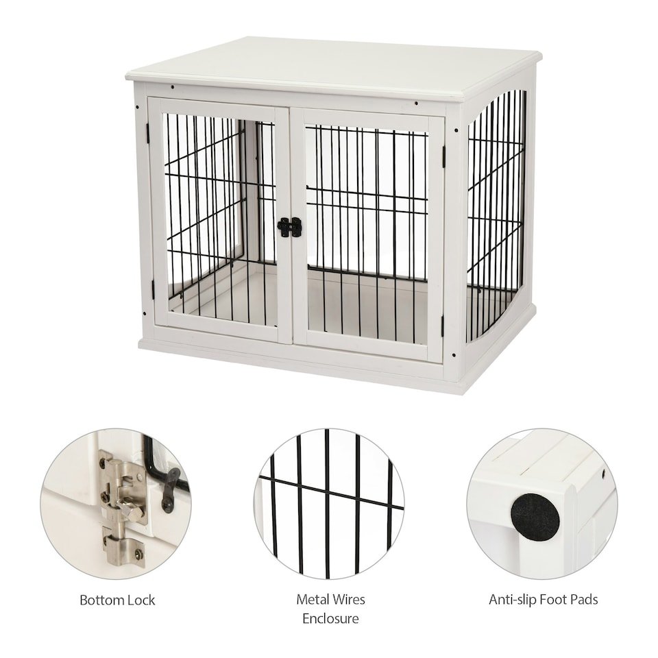 image 1 of PawHut Dog Crate Puppy Cage End Table Design for Medium Dog White