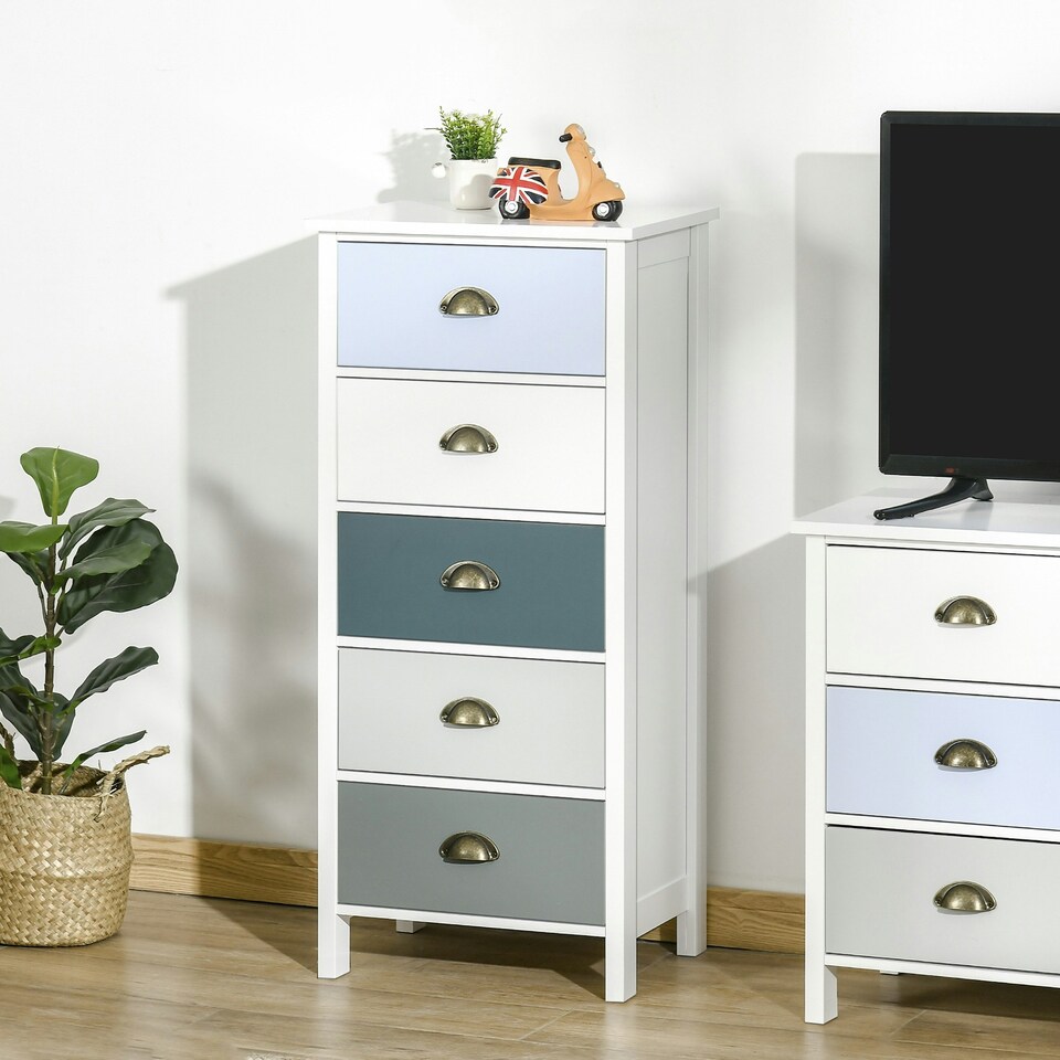 image 1 of HOMCOM Chest of Drawers, 5 Drawer Storage Organiser Unit Bedroom, Black