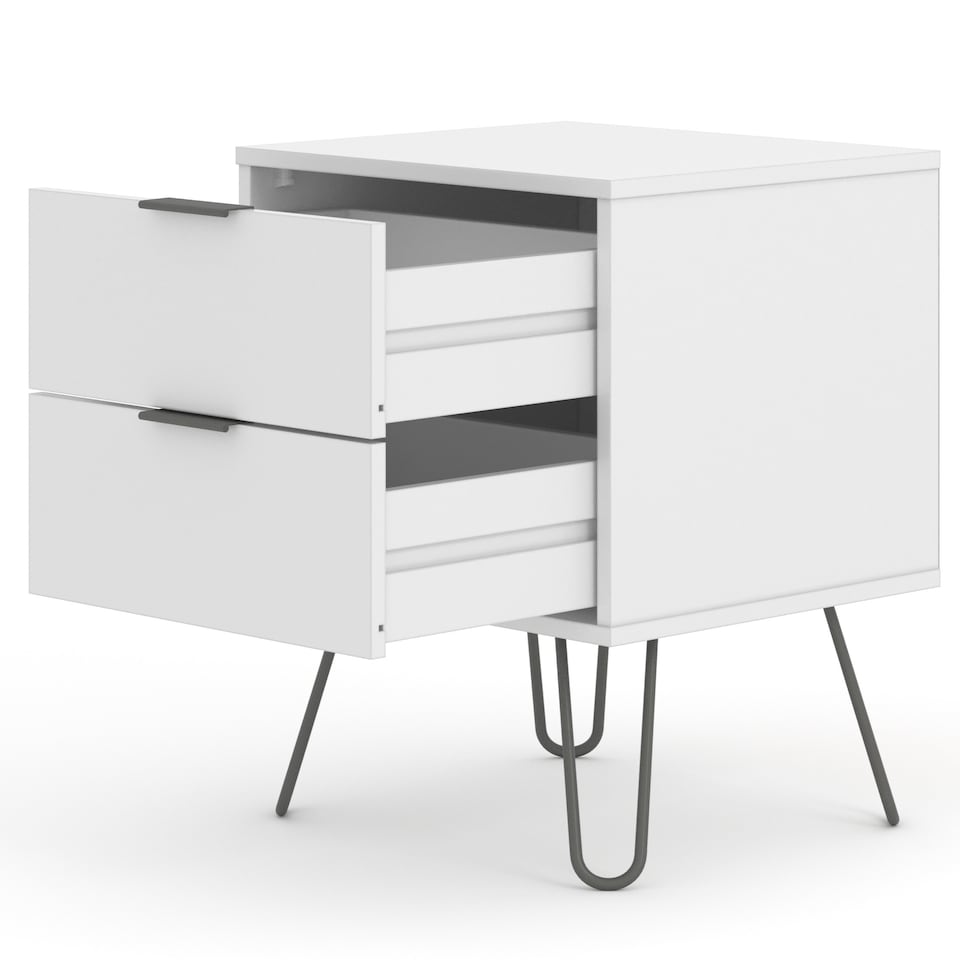 image 1 of Augusta 2 Drawer Bedside Table - Modern Industrial Style Nightstand for Bedrooms | White | White | One Size | 1