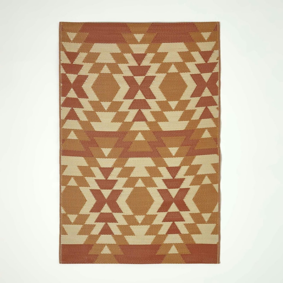 image 1 of Homescapes Outdoor Rug Luxury Waterproof Reversible Recycled, For Garden, Anya Aztec | Orange | Orange and White