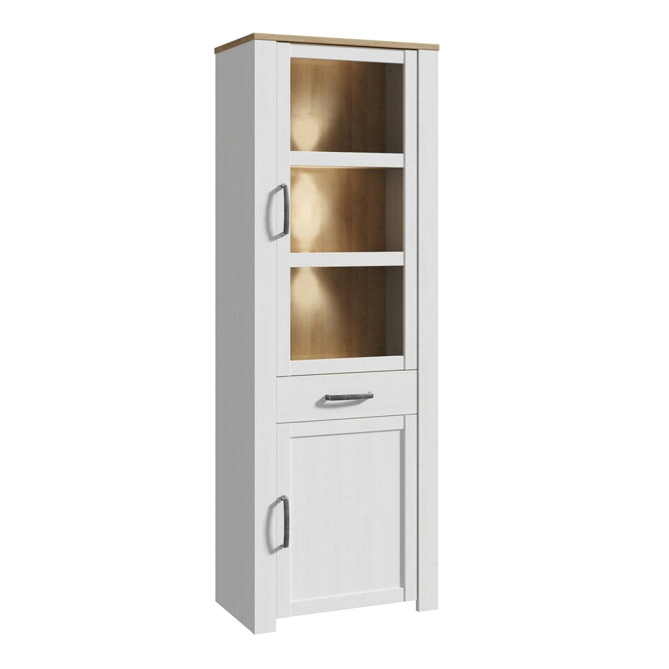 image 1 of Bohol 2 Door 1 Drawer Narrow Display Cabinet in Riviera Oak/White