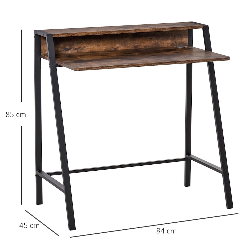 image 1 of HOMCOM 2-Tier Storage Computer Workstation Metal Frame Rustic Brown 100cm