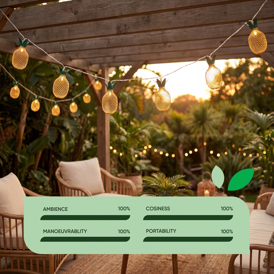 image 1 of 2m Solar Pineapple LED String Lights 10 Warm White Hanging Lanterns