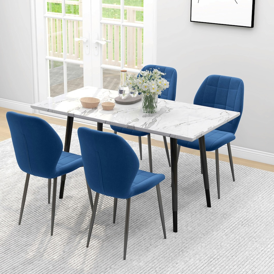 image 1 of HOMCOM Modern Style Kitchen Chairs Set of 4 with Velvet Upholstered, Dark Blue