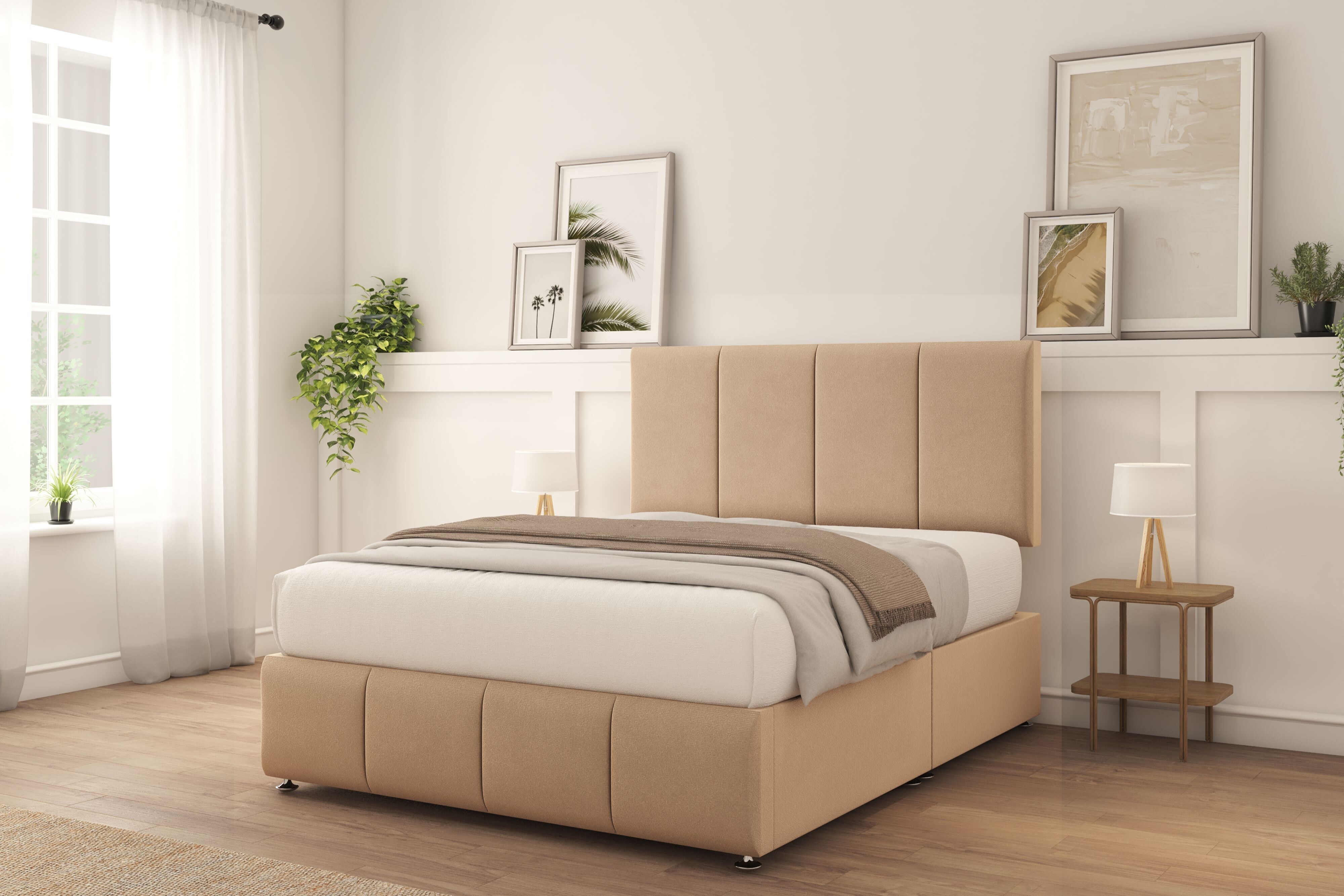 Sloomy Lisbon Pebble Plush Divan Bed With Mattress No Drawers 26" Strutted Headboard & 12" Footboard 4' Small Double