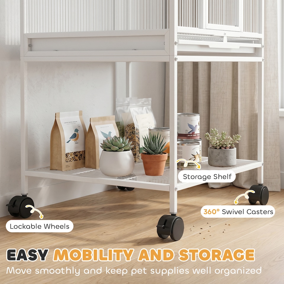 image 1 of PawHut Bird Cage Detachable with Rolling Stand White