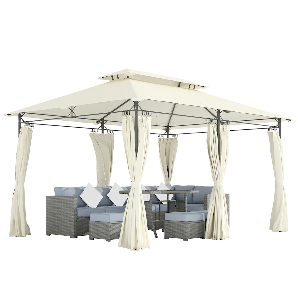 image 1 of Outsunny 3 x 4m Garden Gazebo with Sides, Double Roof Metal Gazebo, White
