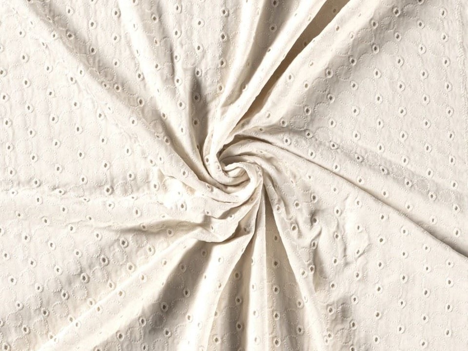 Cream Embroidered Viscose Jersey Stretch Knit Fabric for Dressmaking, 134cm / 52" Wide - per metre
