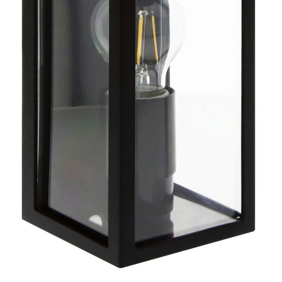 image 1 of CGC MARINA Black E27 Outdoor Wall Light Box Lantern Clear Diffuser IP44 Black