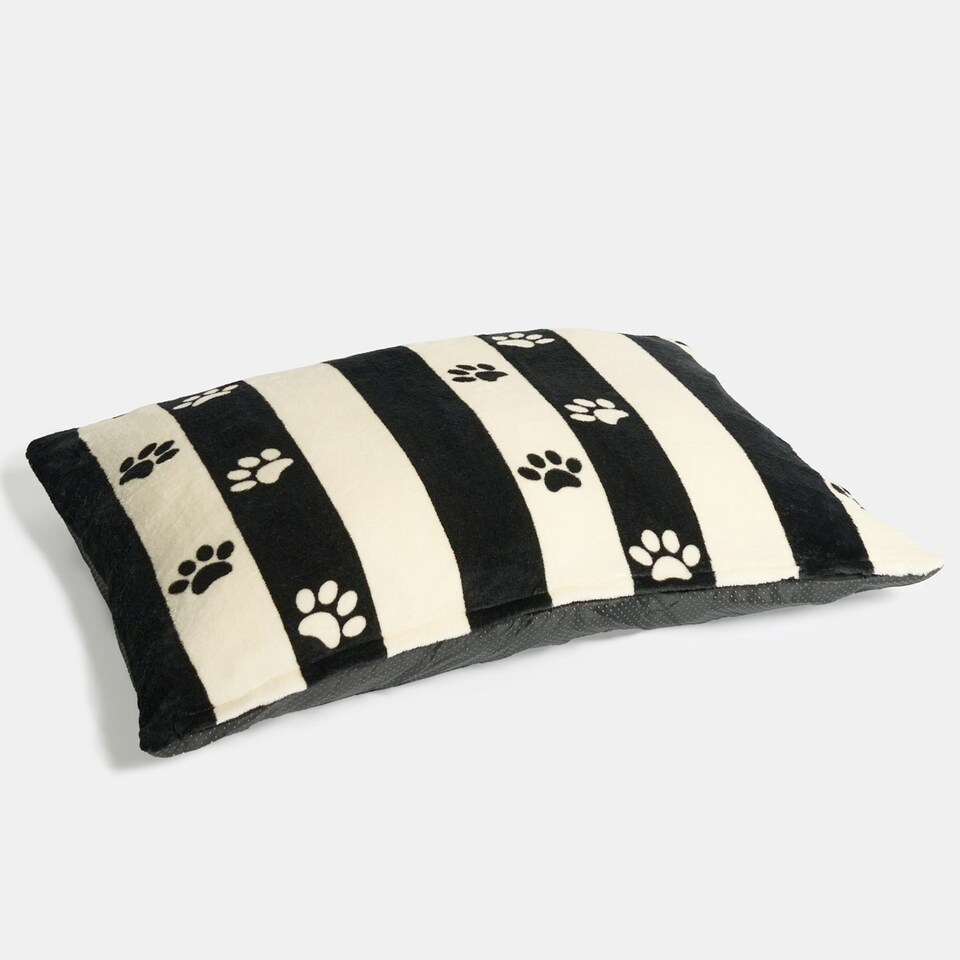 image 1 of OHS Dog Paw Print Soft Plush Plump Cosy Autumn Pumpkin Stripe Leopard Pet Bed Cushion, 80x60cm Multi | Mono - Stripe | L