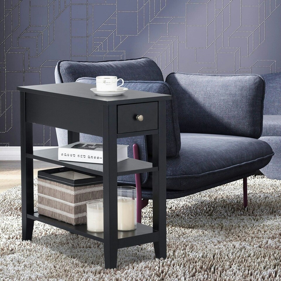 image 1 of COSTWAY 3-Tier End Table Sofa Bedside Table W/ Drawer Black