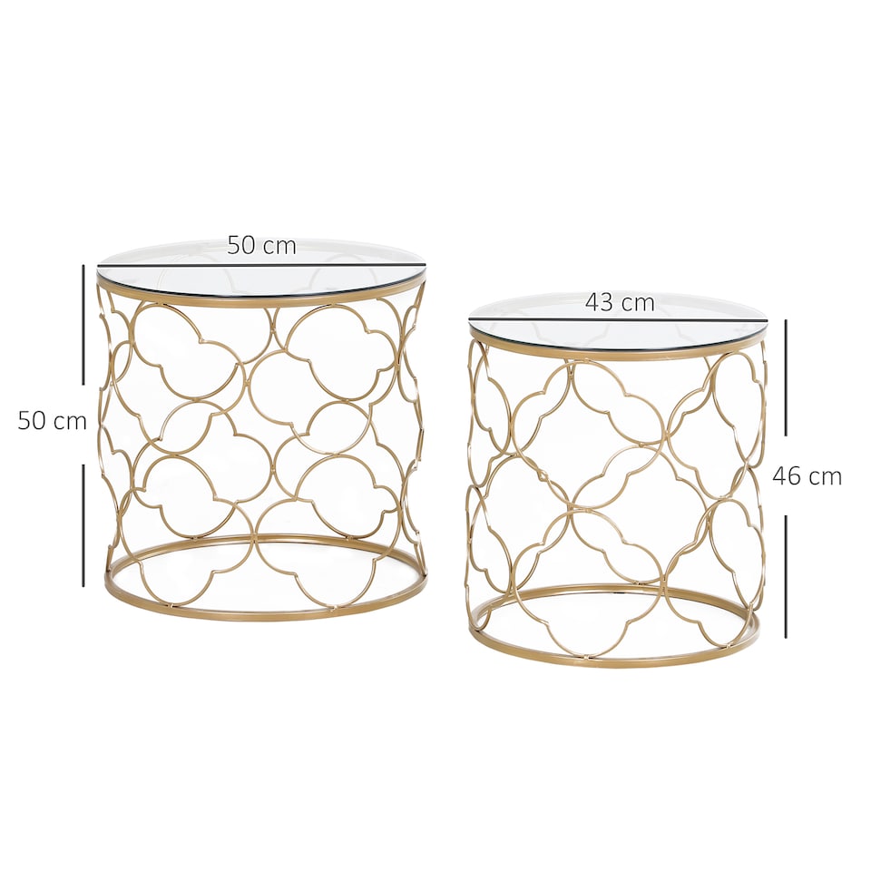image 1 of HOMCOM Nesting Tables Set of 2, Modern Stacking Side End Table with Tempered Glass Top, Metal Frame for Living Room Bedroom Office, Gold Tone