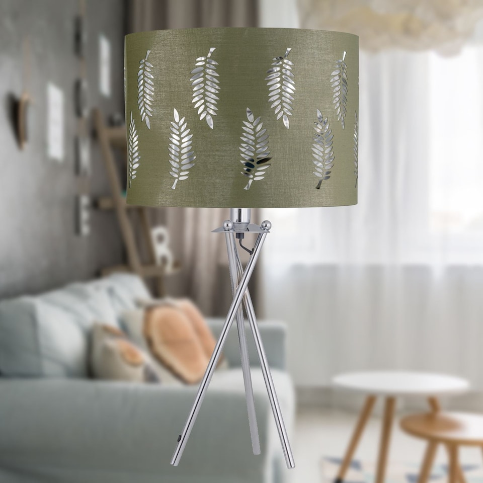 image 1 of Fern - Sage Green Cut Out 25cm Pendant Lightshade | Green | Silver | Medium | 1