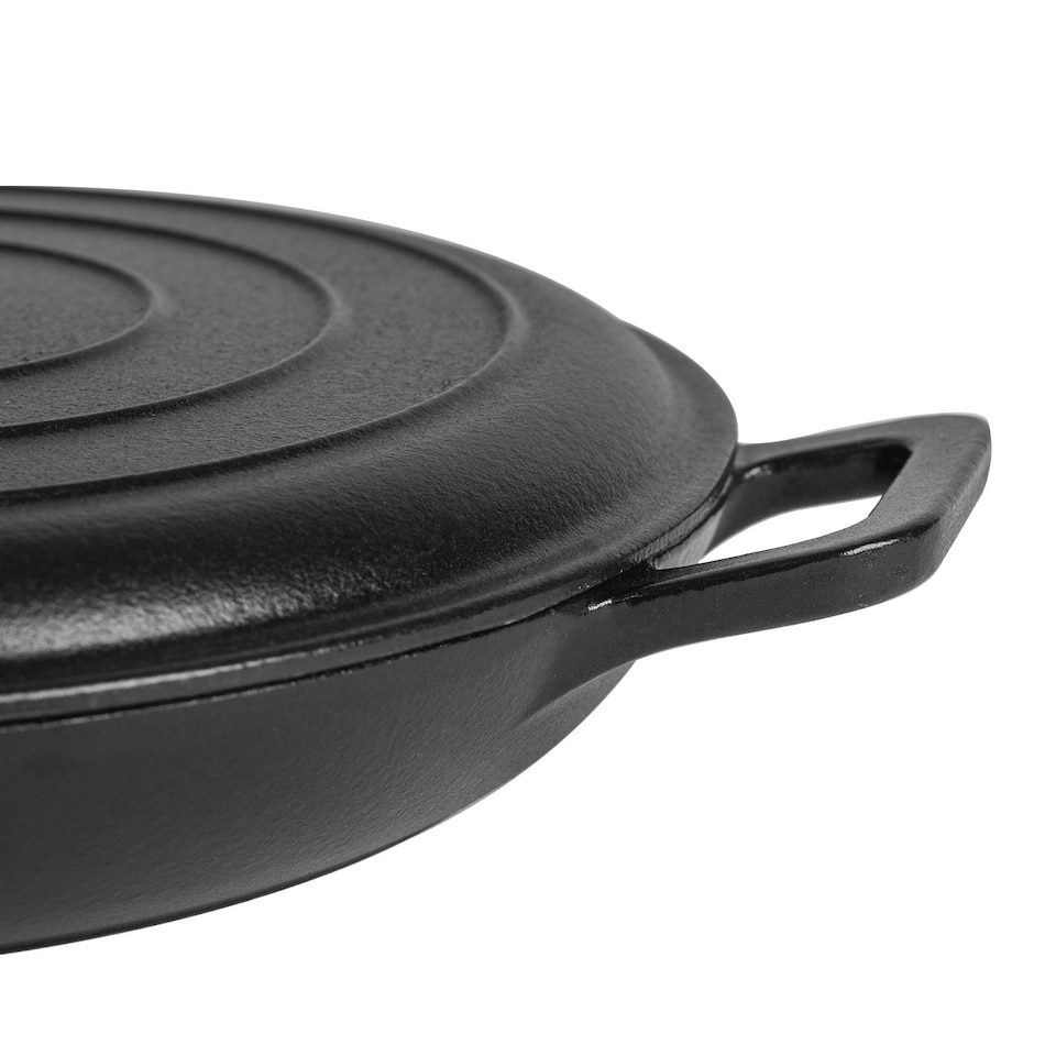 image 1 of Argon Tableware Cast Iron Shallow Casserole Dishes - Enameled Dutch Oven - Self-Basting Lid - Hob to Oven - 3.5 Litre - Matt Black - Pack of 2 | Black | Matt Black