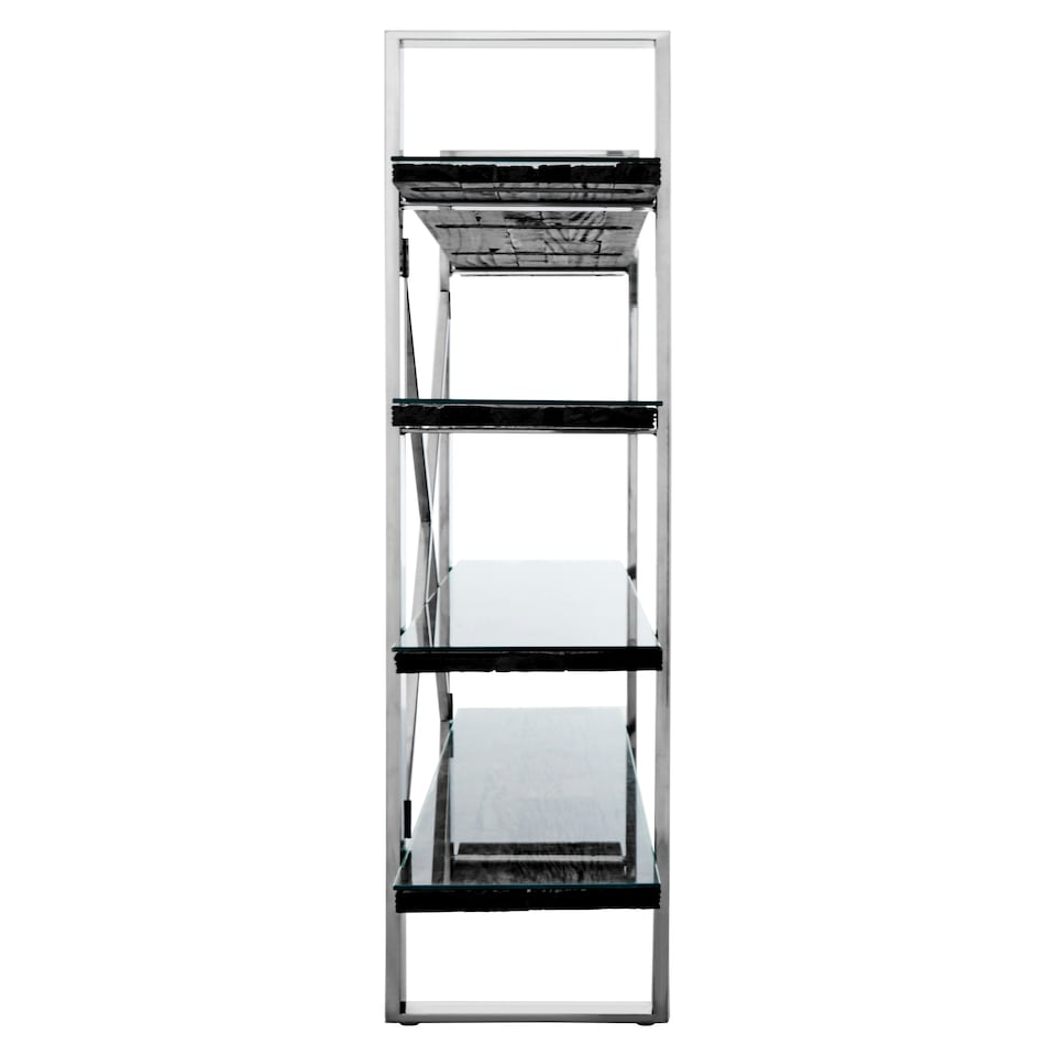 image 1 of Interiors by Premier Black Four‑Tier Shelf Unit, Matte Black Open Frame Bookcase with 4 Shelves, Storage Book Rack Silver